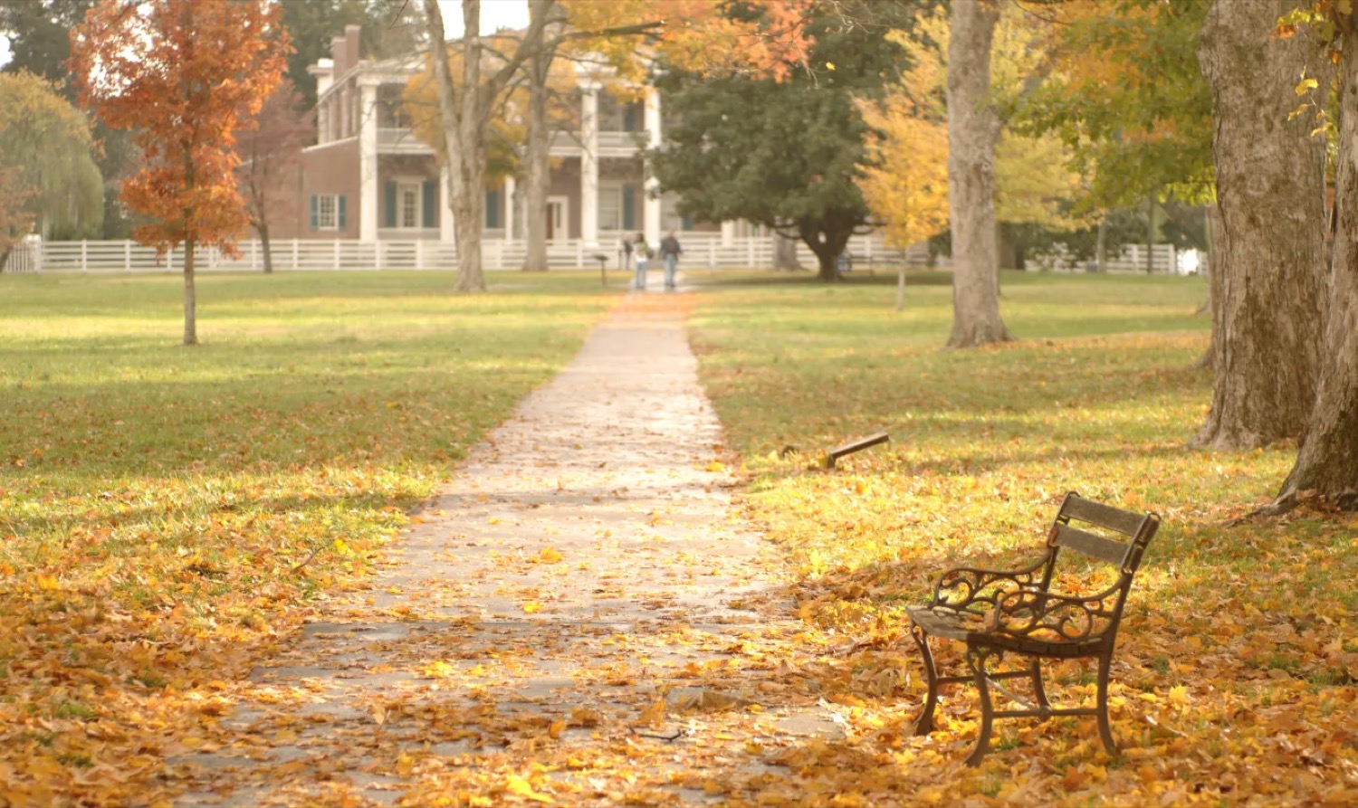 Autumn path leading toward Andrew Jackson's Hermitage in Hermitage, Nashville.